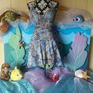 Blue & tan henna paisley pattern layered sun dress